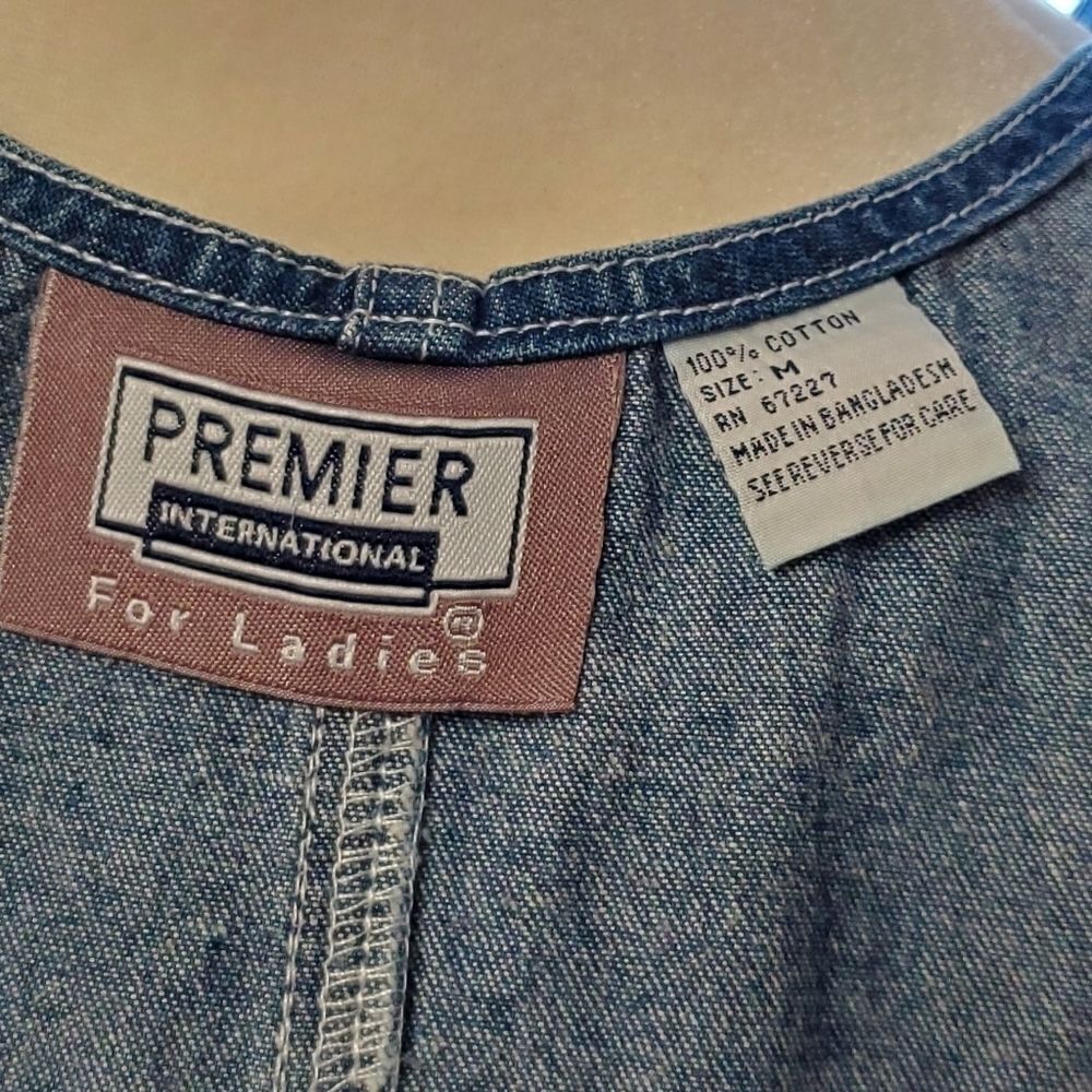 Vintage y2k‎ 90s Blue Jean Denim Overall Jumper Dress Premier International Sz M - Picture 5 of 10